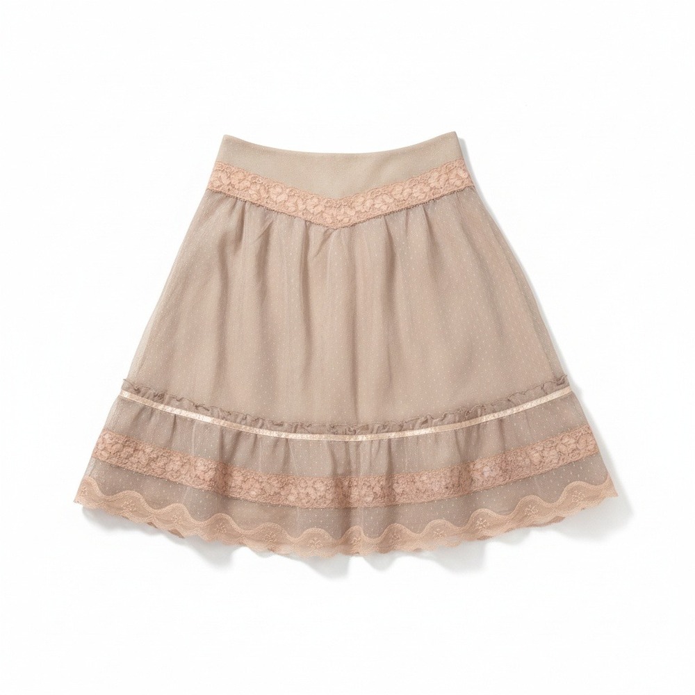 VTG y2k NEW GENERATION Pink Unconventional Lace Tulle Polka Dot Skirt Sz M Femme